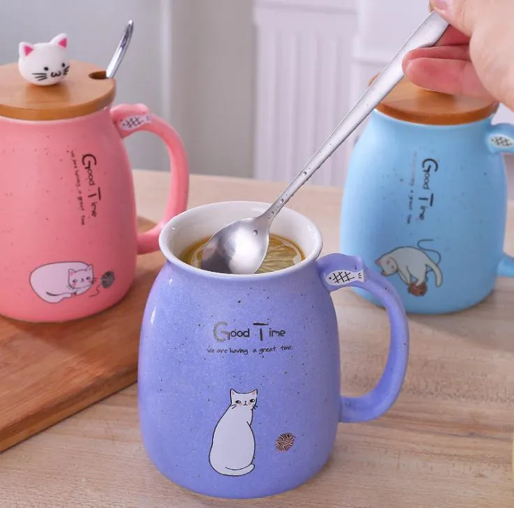 Mug chat coloré créatif résistant à la chaleur avec couvercle, tasse de  450ml, chaton café, tasses en céramique pour enfants, verres de bureau,  cadeau