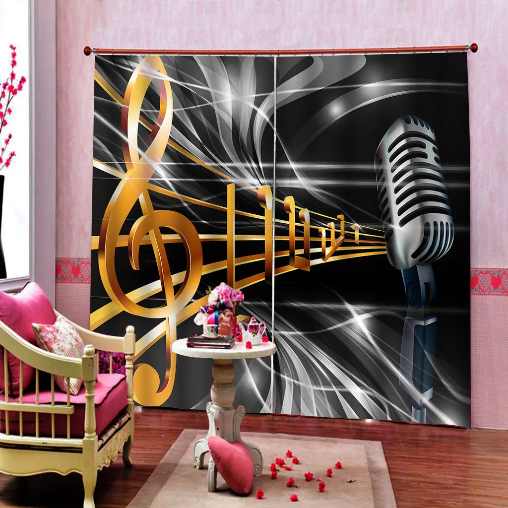 Decoração de casa Cortinas de luxo Impressão Creative Music Cortina para sala de estar Bedroom Blackout Janela Drapes