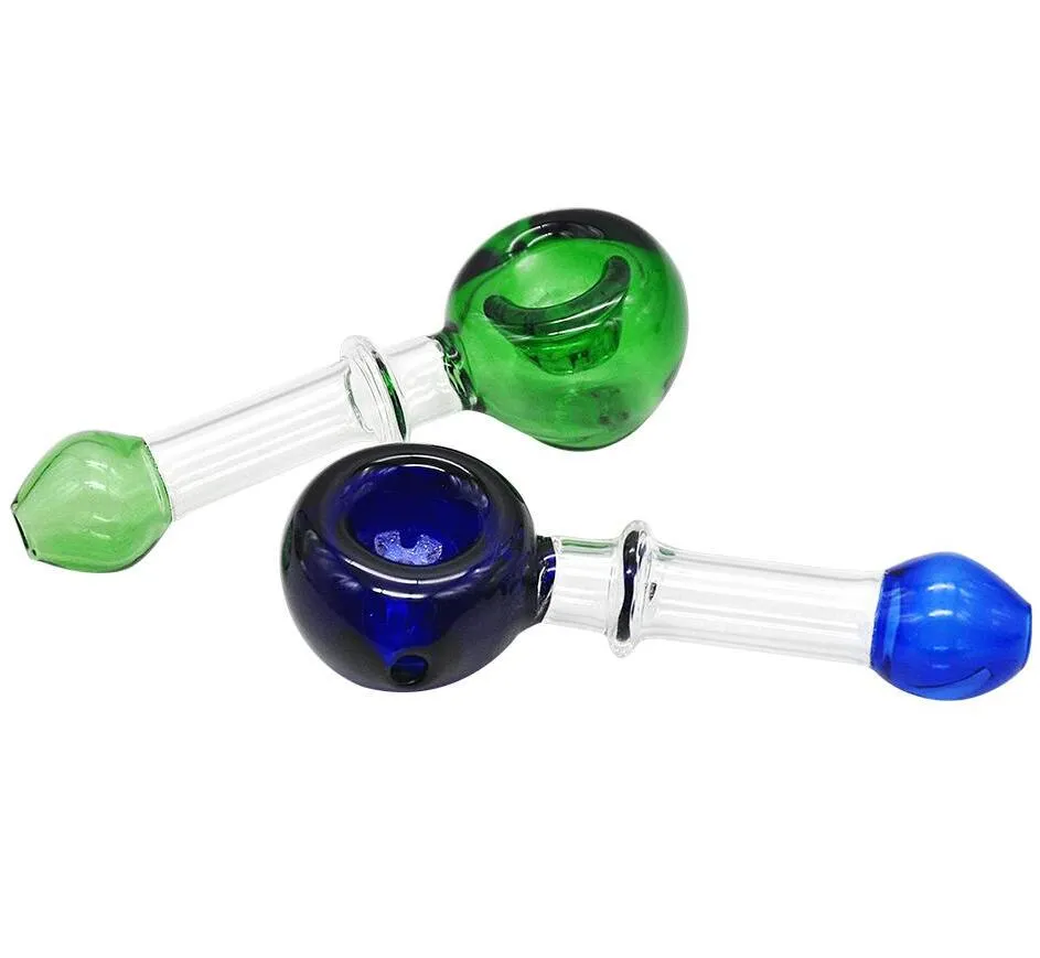 COURNOT New Arrival Mini Handle Glass Pipe Multi Color Oil Burner Smoking Pipe Spoon Bubbler Hybrid Spill Proof Smoking Bong