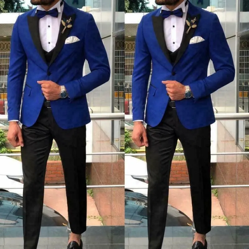 Mäns kostymer Slim Blazers Groom Passar för Mäns Kungliga Blå Bröllop Tuxedo Västar Formellt Slitage 3 st SLIM FIT FÖR MEN