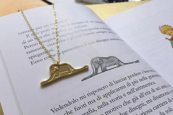 1 Cucciolo di elefante in serpente Piccolo principe Ciondolo da favola Collana Storia Immagine di cartone animato Animale carino Donna fortunata madre uomo regali gioielli per la famiglia