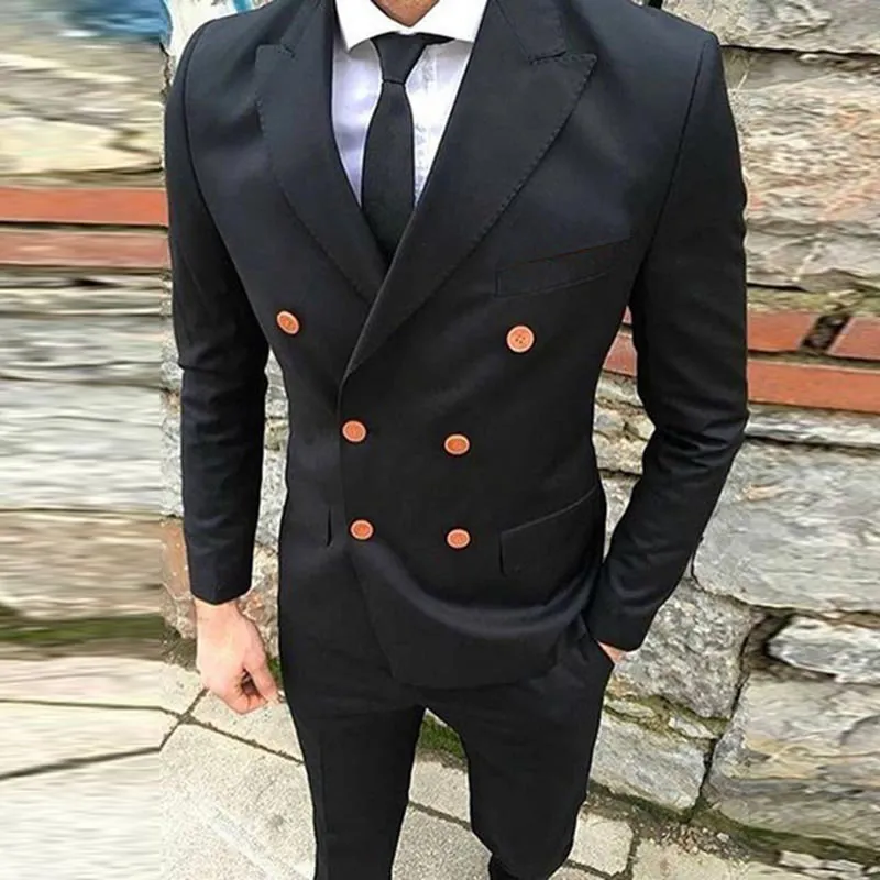 Popular Double-Breasted Groomsmen Peak Lapel Groom Tuxedos Men Suits Wedding/Prom Best Man Blazer ( Jacket+Pantst+Tie) 799