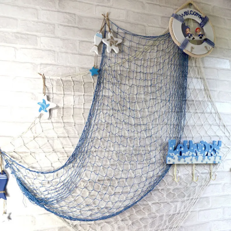 Keythemelife estilo mar mediterrâneo branco azul decoração net concha ornamentos tapeçarias decoração artesanato cena festa decoração 1x2m4048177