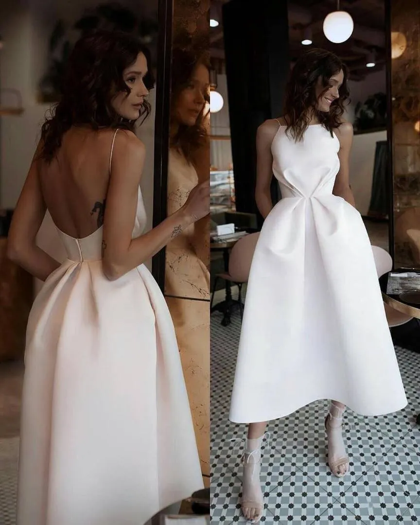 2020 Curto elegante linha de Partido Vestidos Spaghetti Satin Vestido Longo Prom Party Gpwns vestido formal