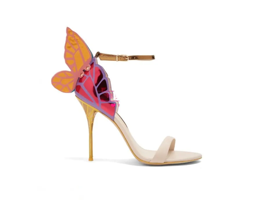 Gratis frakt damer patent läder hög häl sandaler spänne rose fasta fjäril ornament sophia webster sandaler skor gulows size 34-42