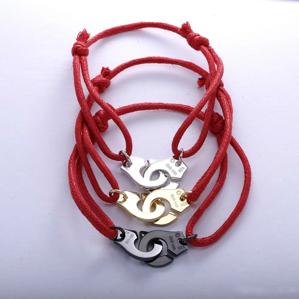 Smycken 925 Sterling Silver Red Rope Handcuff Armband för Kvinnor Silver Charm Bröllop Armband Justerbar Link Armband