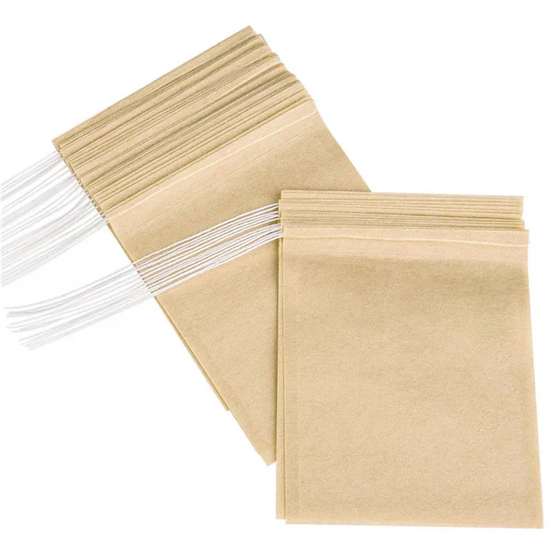 100 Pcs/lot Paper Tea filter Bags Coffee Tools with Drawstring Unbleached Papers Strainers for Loose Leaf