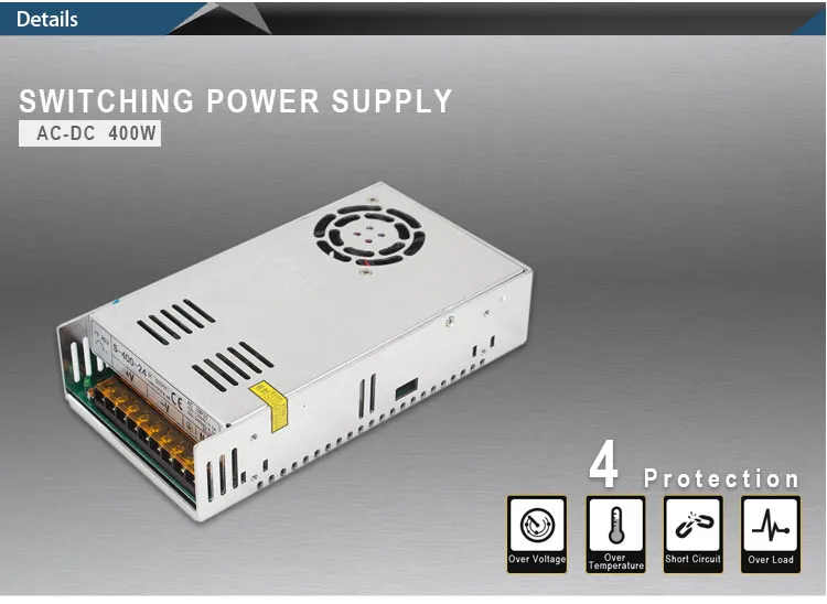 Freeshipping S-400-36 36V 11A Regulated Switching Power Supply 5V 60A / 12V 33A/ 24V 17A / 48V 8.5A 400W AC/DC power adapter