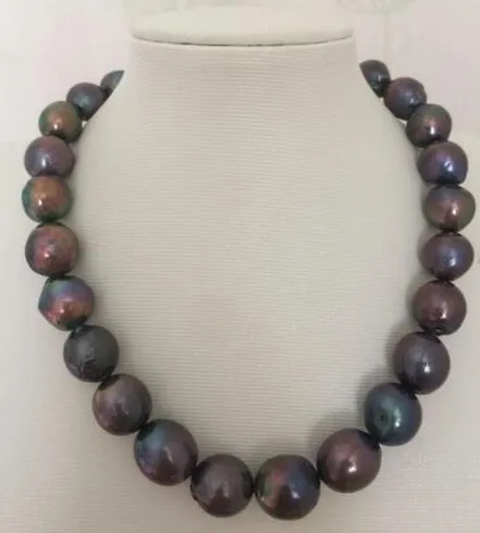 14-15mm Tahitian Barock Black Green Red Multicolor Pearl Necklace 18 "