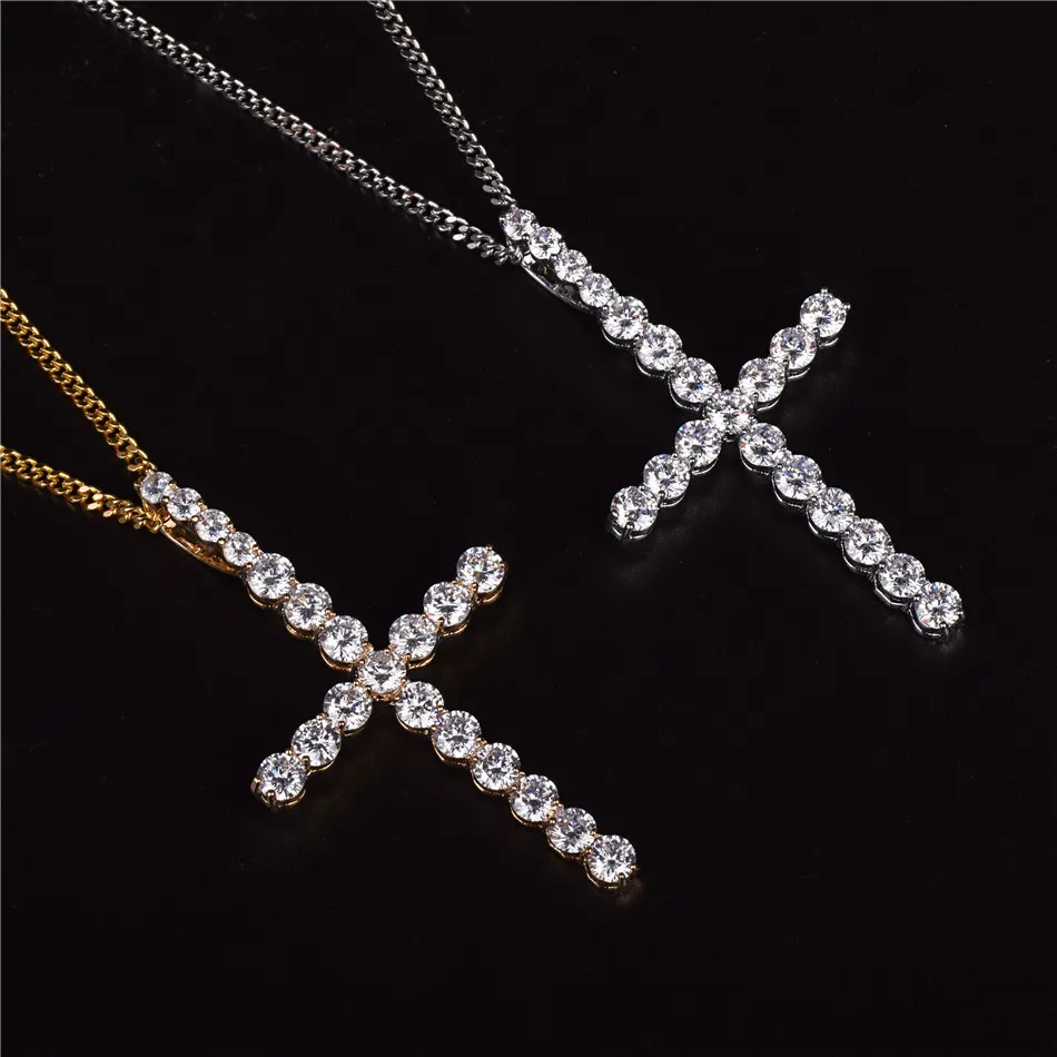 Micro Pave Iced Out Cubic Zircon Big CZ Cross Pendants Necklace Jewelry Rope or Cuban Chain