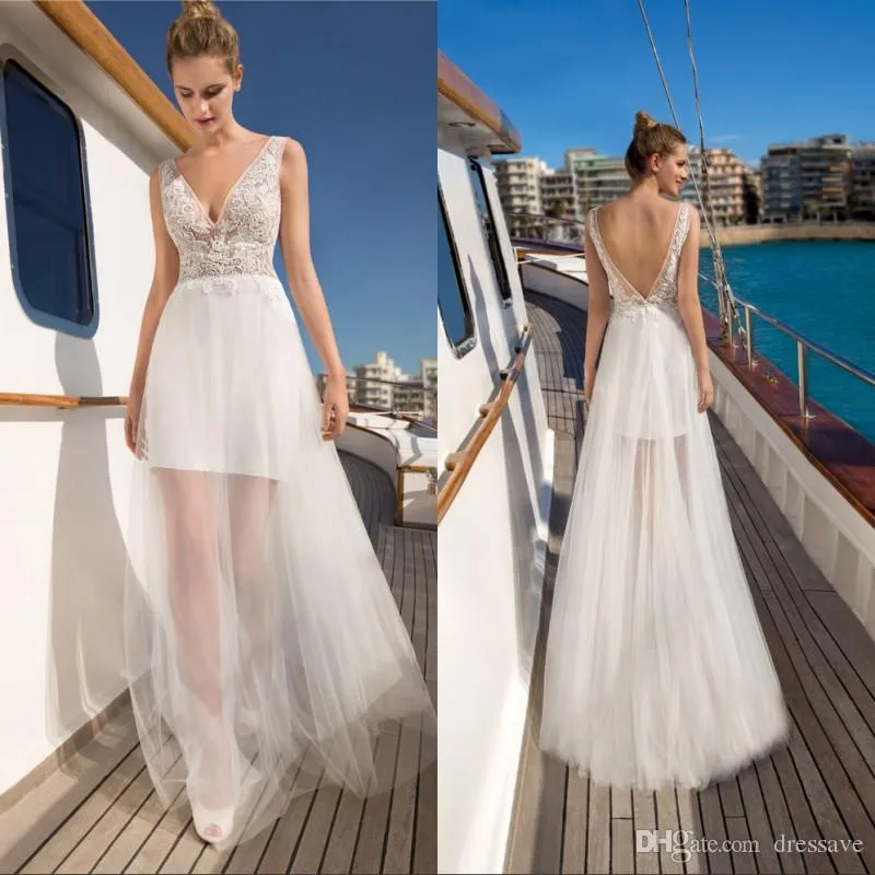 Sexy Cheap Bohemian Beach Wedding Dresses A Line Lace V-Neck Backless Wedding Dress Bridal GownS See Trhough Wedding Dress Bridal Gowns