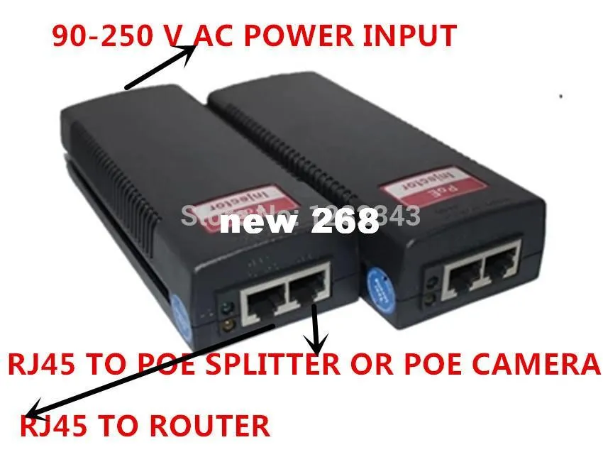 Livraison gratuite 30W Gigabit PoE Injector DC48V Sortie supoort IEEE802.3af IEEE802.3at port Ethernet standard 1000m