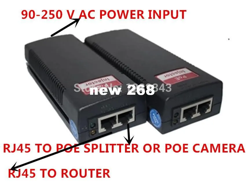 Freeshipping 30w Gigabit PoEインジェクタDC48V出力Supoort IEEE802.3AF IEEE802.3AT標準1000Mイーサネットポート