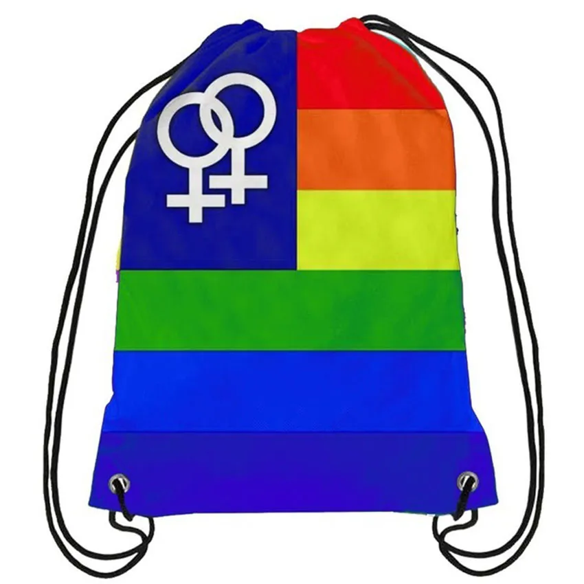 Double Male Rainbow Drawstring Backpack Pride Gay Pink Lgbt Bag Sports T Customize 35x45cm