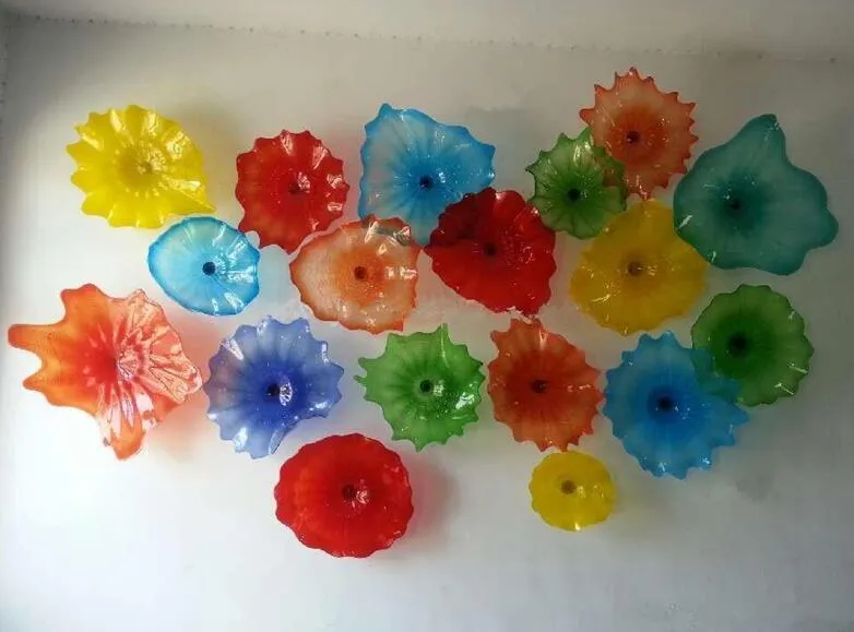 Heißer Verkauf, mehrfarbige Murano-Glasplatten, Wandkunst, Muschelkanten, mundgeblasene Glasblumen-Wandkunst-Lampen, Wandleuchten im dekorativen Stil