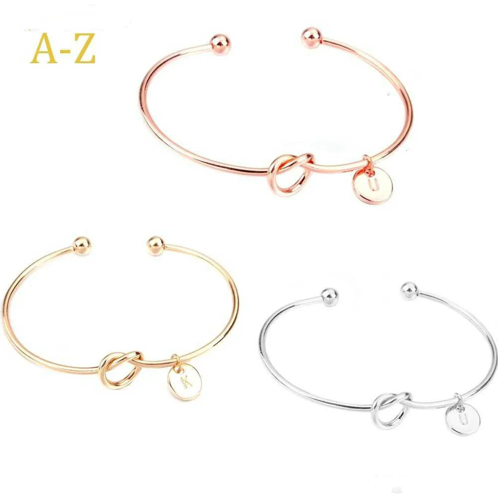 26 Letter Rose Gold Silver Gold Color Knot Heart Bracelet Bangle Girl Fashion Jewelry Zinc Alloy Round Pendant Chain & Link Bracelets GB1570