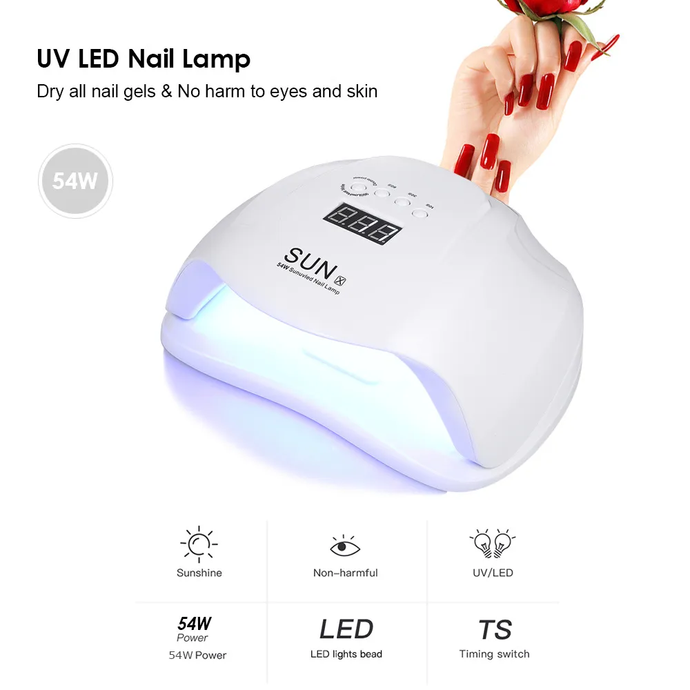 DHgate 54W UV LED Nail Dryer Lamp with LCD Timer for Gel Polish Curing 30s 60s Settings Private Label Nail Art Tool Health Beauty