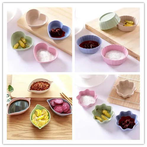 4 Designs Seasoning Dish Snack Plate Salt Vinegar Soy Sauce Saucer Condiment Containers Degradation Wheat Straw Bowl