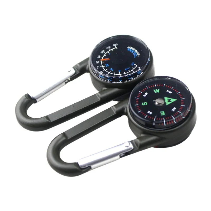 3 w 1 Mini Compass + Termometr + Snap Hook wielofunkcyjny metalowy metalowy kompas karabinowy Małe narzędzie Wysoka jakość