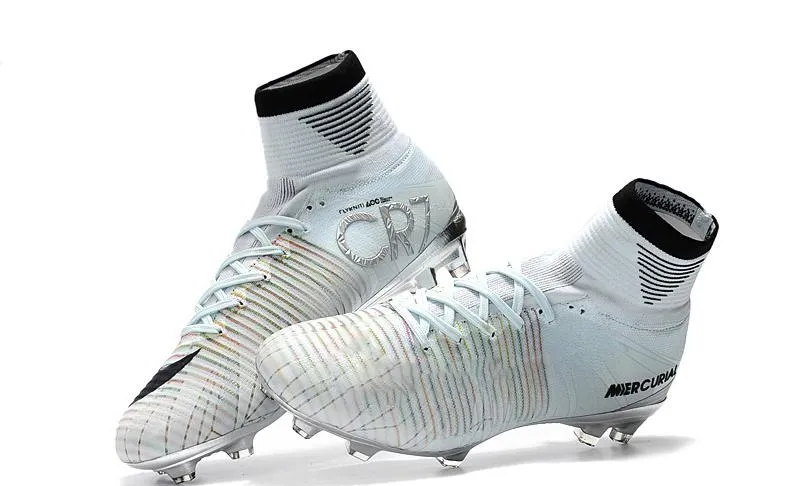 Botas de fútbol de plata blanco CR7 Tejas original Cristiano Ronaldo de fútbol