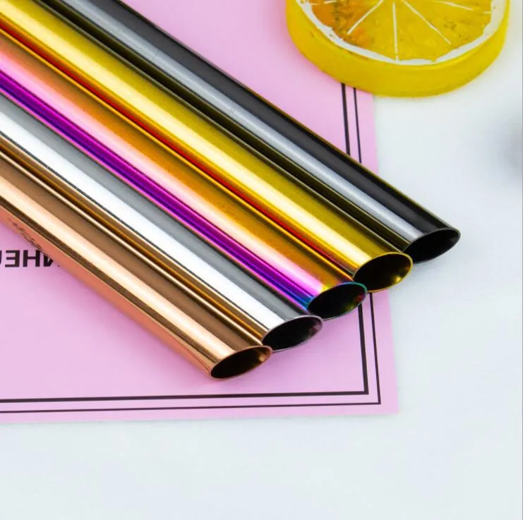 Reusable Straws for Milkshakes Bubble Tea Rainbow Gold Drinking Straw 215*12mm Stainless Steel Straws Birthday Party Metal Straws 4 Colors