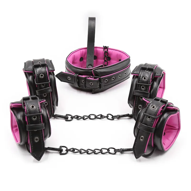 Leather Metal Soft Sponge Sex Hand & Ankle Bondage Collar BDSM Bondage