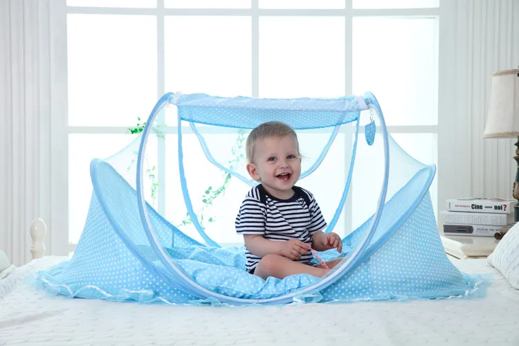 4 in 1 Draagbare Wieg Netting Bed Klamboe Kit 7 Kleuren Met Kussen Wattenschijfje Zomer Automatische Snelle Installatie Opvouwbare Bedovertrek tent