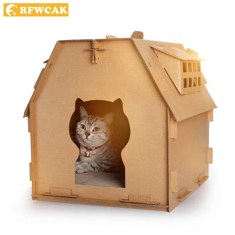 RFWCAK Corrugated Paper Husdjur Cat Scratch Board DIY Cat Hus Bed Mat Litter Box Kattunge Kartong Leksaker för Pet Products