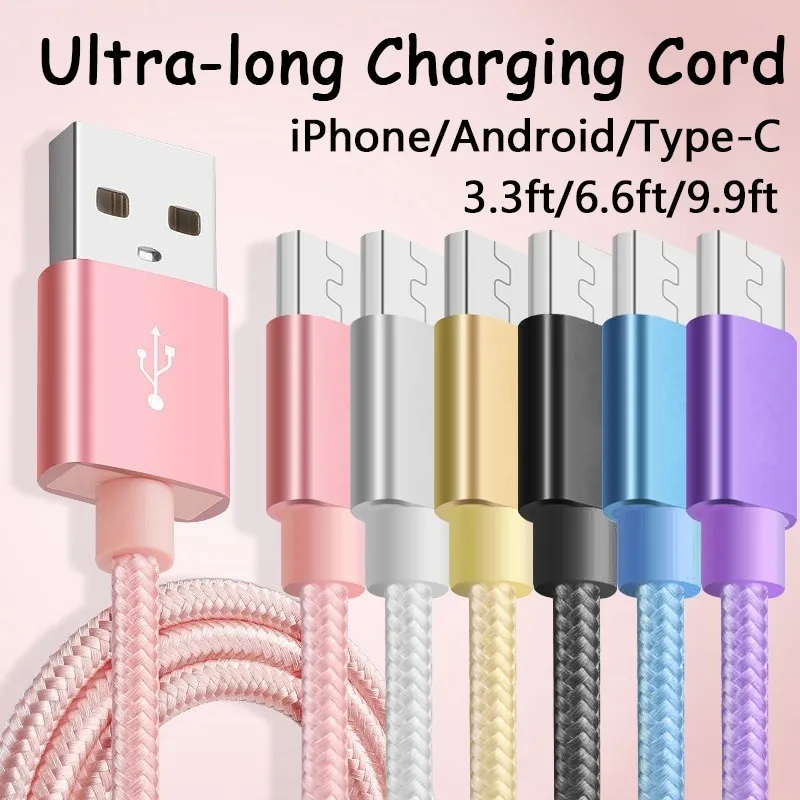 Type C nylon gevlochten micro USB -kabels opladen Synchronisatiegegevens Duurzame Quick Charge Charger Cord voor Android V8 smartphone