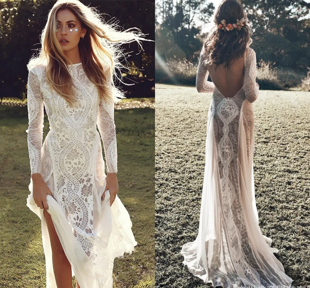 Nouvelle robe de mariée en dentelle exquise 2023 Boho Chic à manches longues dos nu robes de mariée robe d'été de mariage