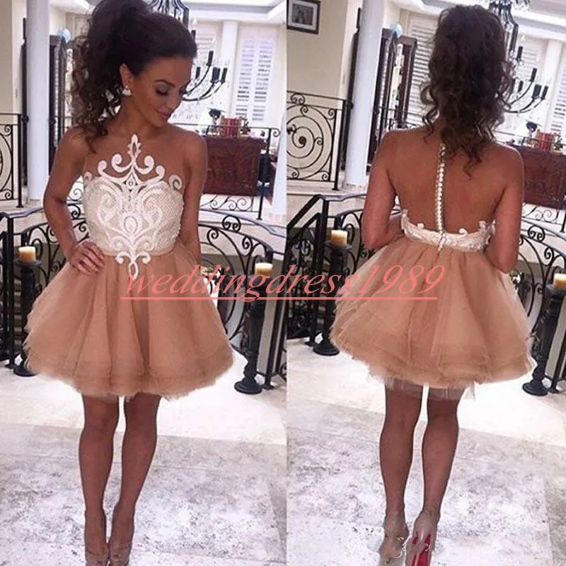 Elegant Mini Short Prom Klänningar Sexig Illusion Bodice Lace 2020 Plus Storlek Formell Party Robe de Soiree African Tulle A-Line Evening Gowns