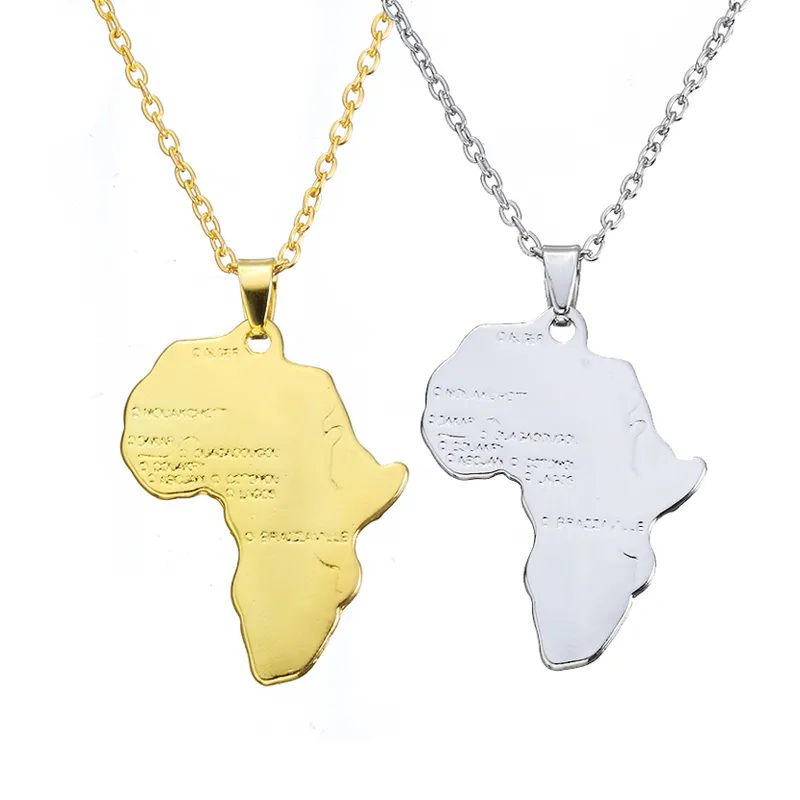 ZRM mode Hip Hop charme bijoux africains femmes/hommes cadeau à la mode afrique carte pendentif collier 30mm * 37mm