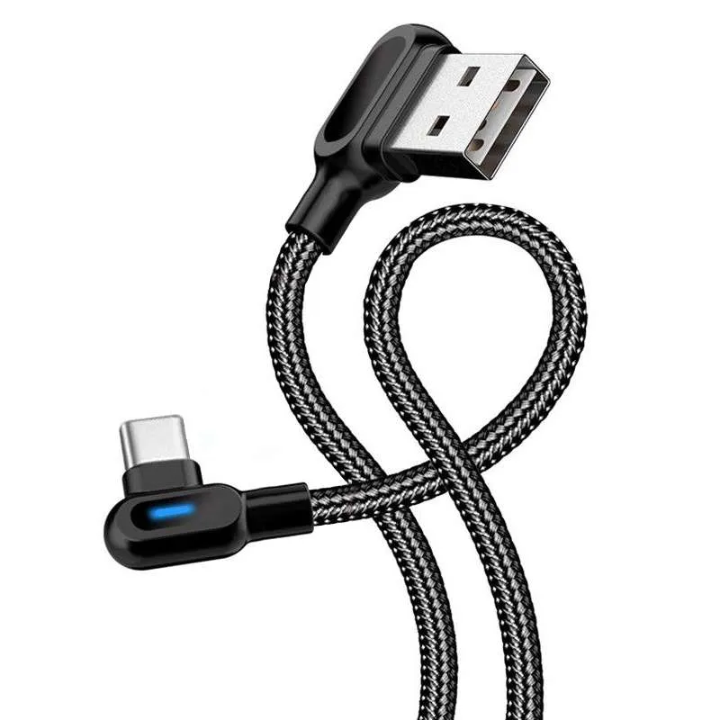 Cables micro USB tipo C de doble codo Cable de carga rápida de 90 grados con luz para Samsung Huawei Cable rápido para todos los teléfonos móviles Cargador rápido