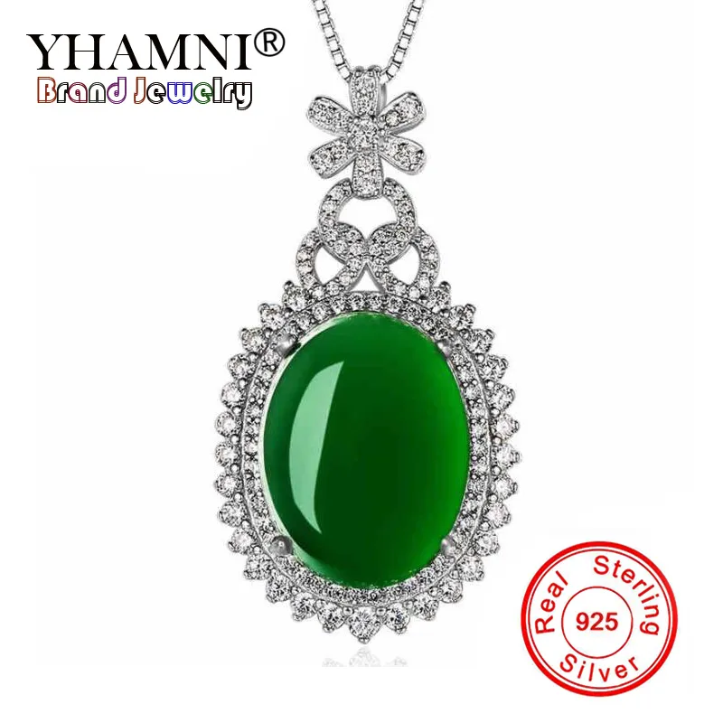 YHAMNI Nova Moda 925 Sterling Silver Pingente de Luxo Verde Colar de Jóias de Luxo Marca de Noivado de Casamento Para As Mulheres ZD373