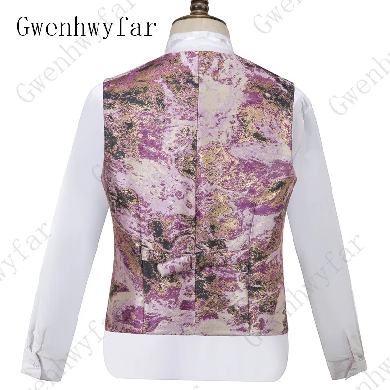Gwenhwyfar Purple Floral Men Suits For Wedding Latest Designs Groom Tuxedos Fashion Formal Prom 3 Pieces Suit Jacket Vest Pants258b