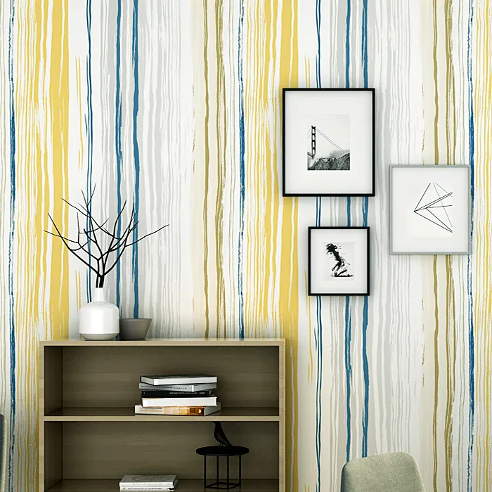 Modern Concised Nordic Europe Vertical Stripes Wallpaper Roll Yellow Blue Personalized Stripped Wall Background Wallpaper Mural