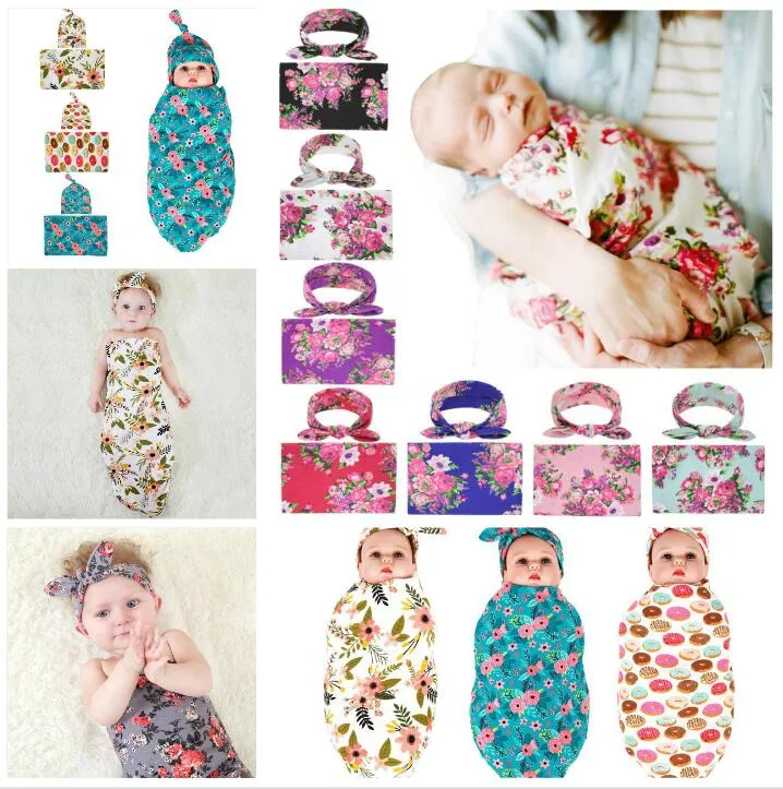 Nyfödd spädbarn baby swaddle filt sova swaddle muslin wrap + huvudband kanin öra huvudband set swaddle foto wrap tyg dhl