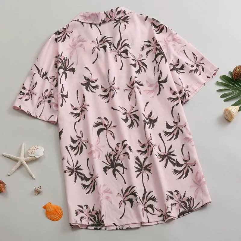 Pink Palm Tree Hawaiian Shirt - Summer Tropical Aloha Design