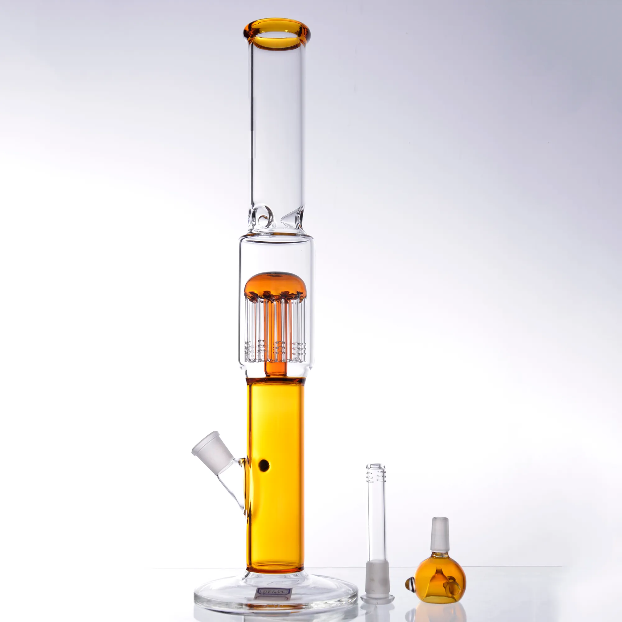 17.3 Inches Straight Glass Bong Hookahs Yellow Mushroom Dab Rig Birdcage Perc Water Pipes Oil Rigs For Smoking with Bowl