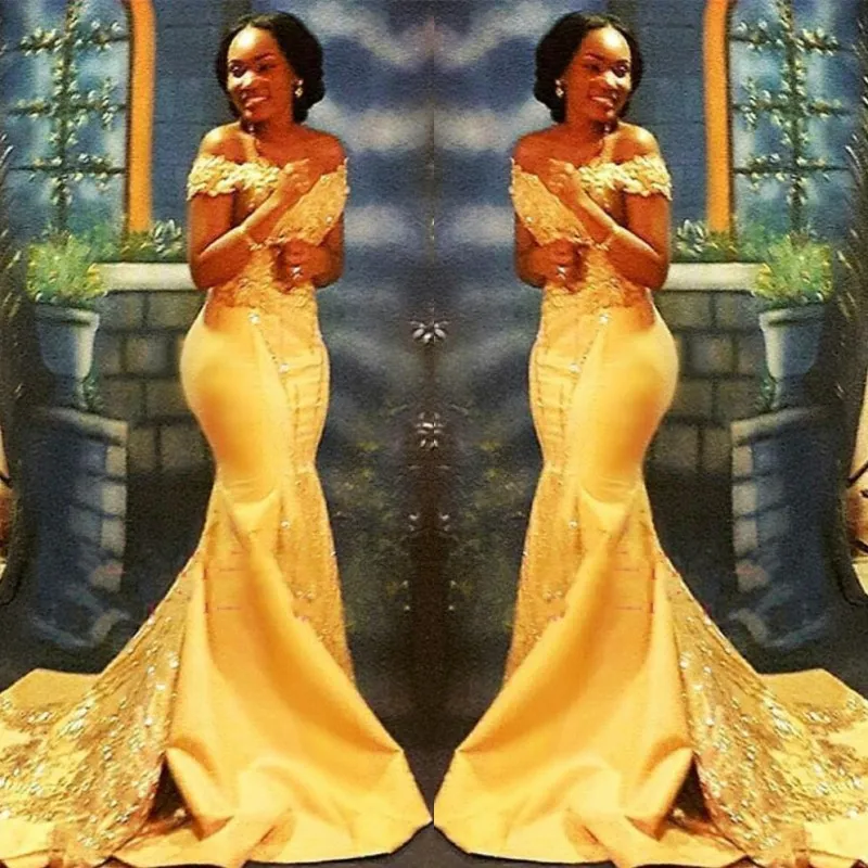 Yellow African Nigerian Mermaid Yellow Mermaid Prom Dress 2022 With Off