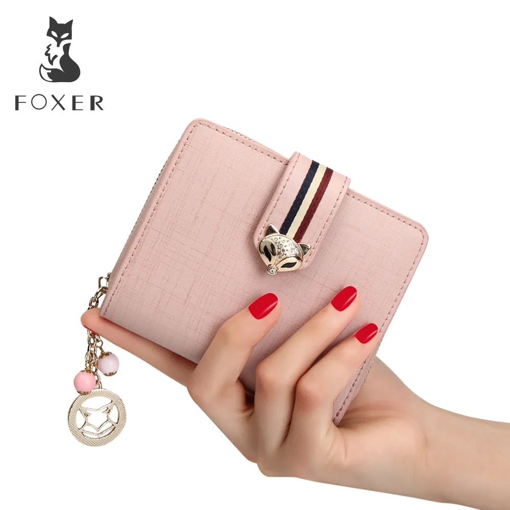 Foxer Marca Mulheres Carteiras De Couro de Vaca Famoso Designer Coin Purse Menina Moda de Alta Qualidade Curto Carteira Para FemaleMX190824