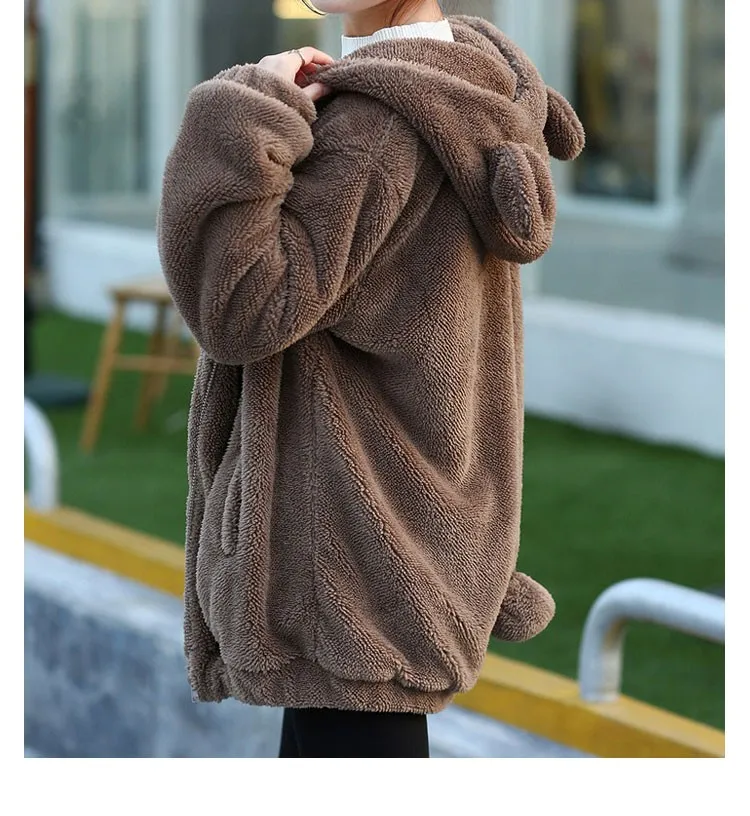 Cozy Bear Ears Hoodie Fluffy 2024 Winter Coat For Women From Tudou12 34.36 DHgate.Com