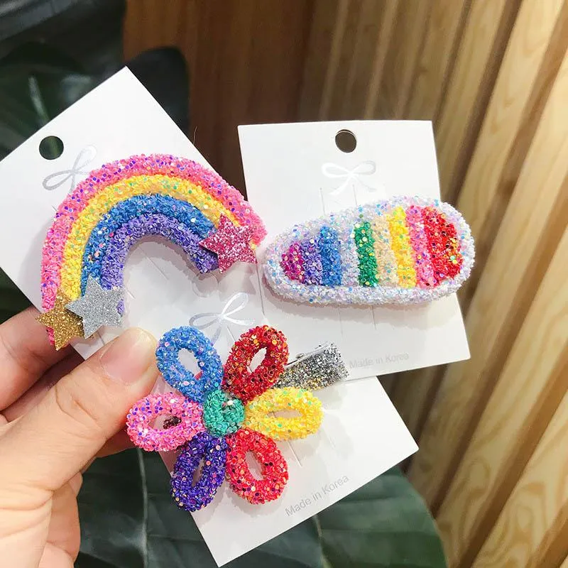 INS 무지개 아기 클립 장식 조각 꽃 소녀 머리 클립 아이 barrettes 디자이너 헤어 액세서리 아이 hairclips 디자이너 액세서리