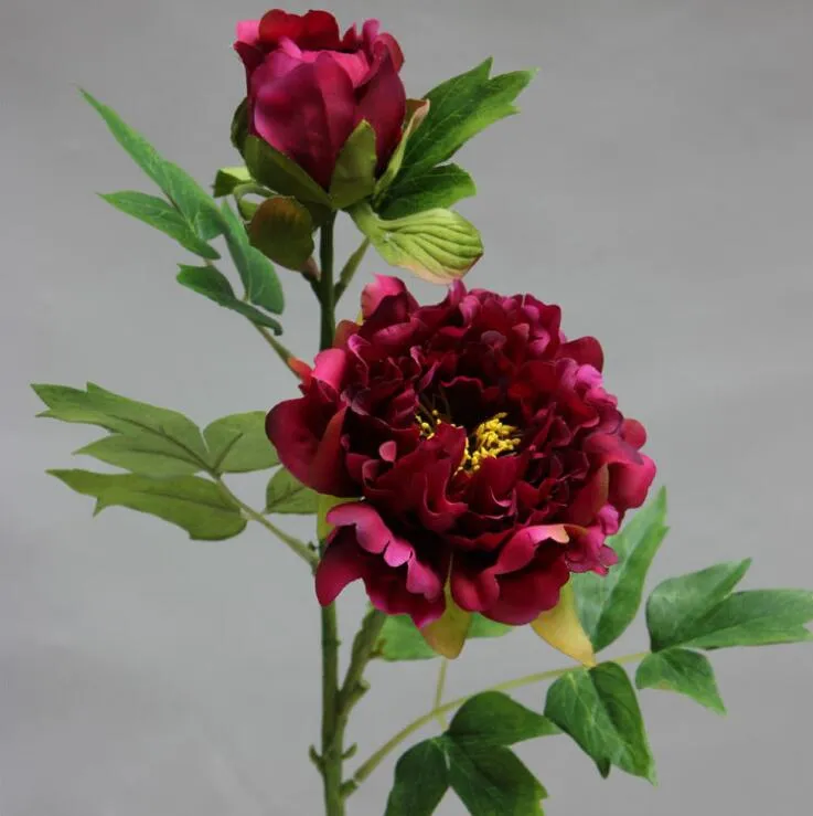 造花の絹の牡丹の花の小さな牡丹の2つの頭の卸売価格の高級人工牡丹の花