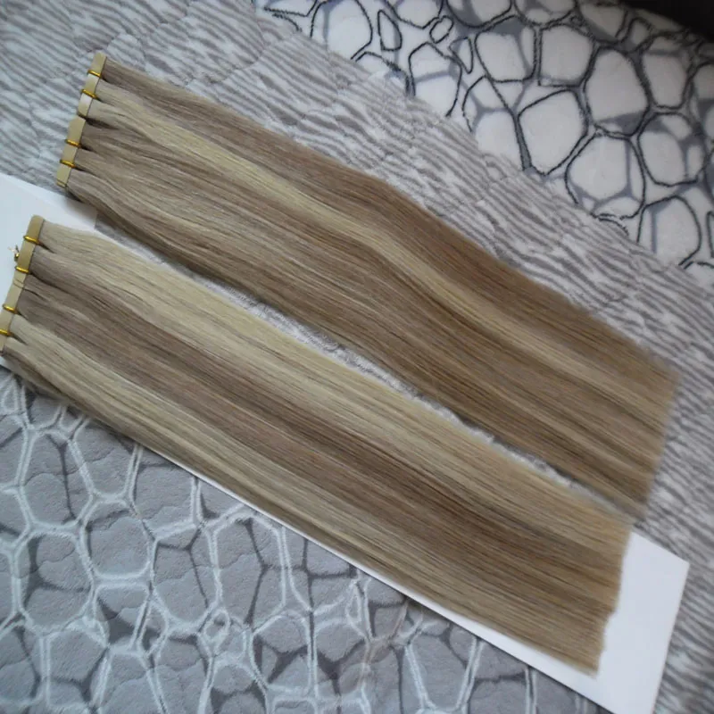 Fortepian Kolor Złoty Czarny Brązowy 200g Remy Taśma Przedłużanie Włosów Prawdziwe Brazylijskie Ludzkie Włosy Skóra Weft Hair Extensions Styl Salon 80szt / Pac