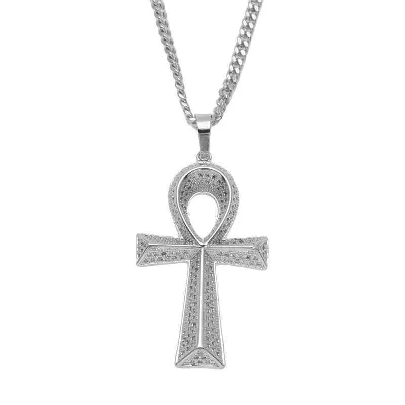 Mais recente Símbolo de pedra amuleto pendente egípcio Ankh Crucifixo Colares Zircon da Vida colares cruz de jóias presentes Chains