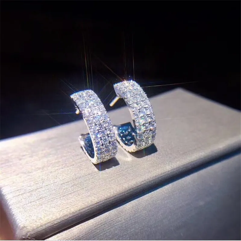 New Hot Stunning Luxury Jewelry 925 Sterling Silver Pave White Sapphire CZ Diamond Gemstones Popular Lady Women Clip Earring Cuff Gift