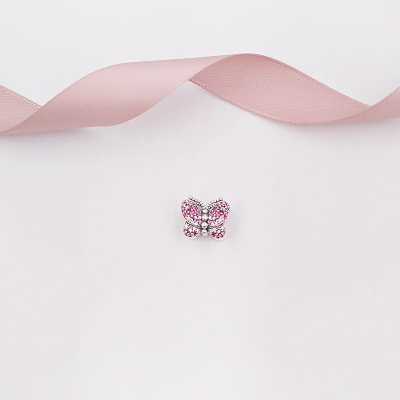 Andy Jewel 925 Sterling Silber Perlen schillernd rosa Schmetterling Charm Charms passend für europäischen Pandora-Stil Schmuck Armbänder Halskette 797882NCC