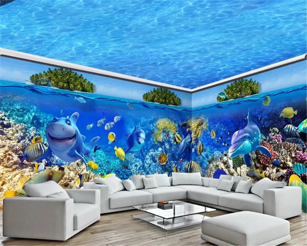 Fond d'écran 3D Cool Summer Underwater monde entier Custom House Peinture murale fond mur Salon Chambre Wallcovering HD Wallpaper
