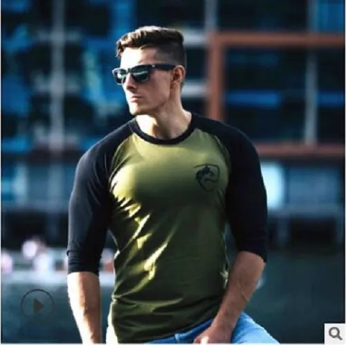 Sport Shirt Men Rashgard Sportswear Fitness Tshirts Running T Shirt 3/4 Sleeve Quick Dry Bodybuilding Gym Training Shirt